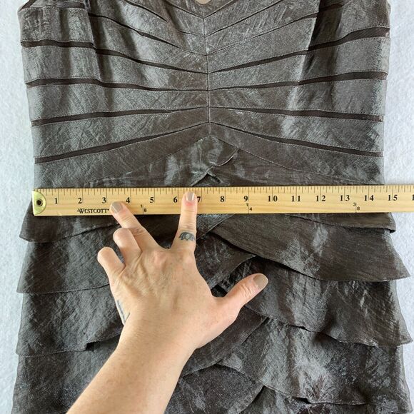 Adrianna Papell Satin Tiered Maxi Gown & Bolero 2 pc Set Dress Sz 8 Bronze Event - Picture 11 of 16